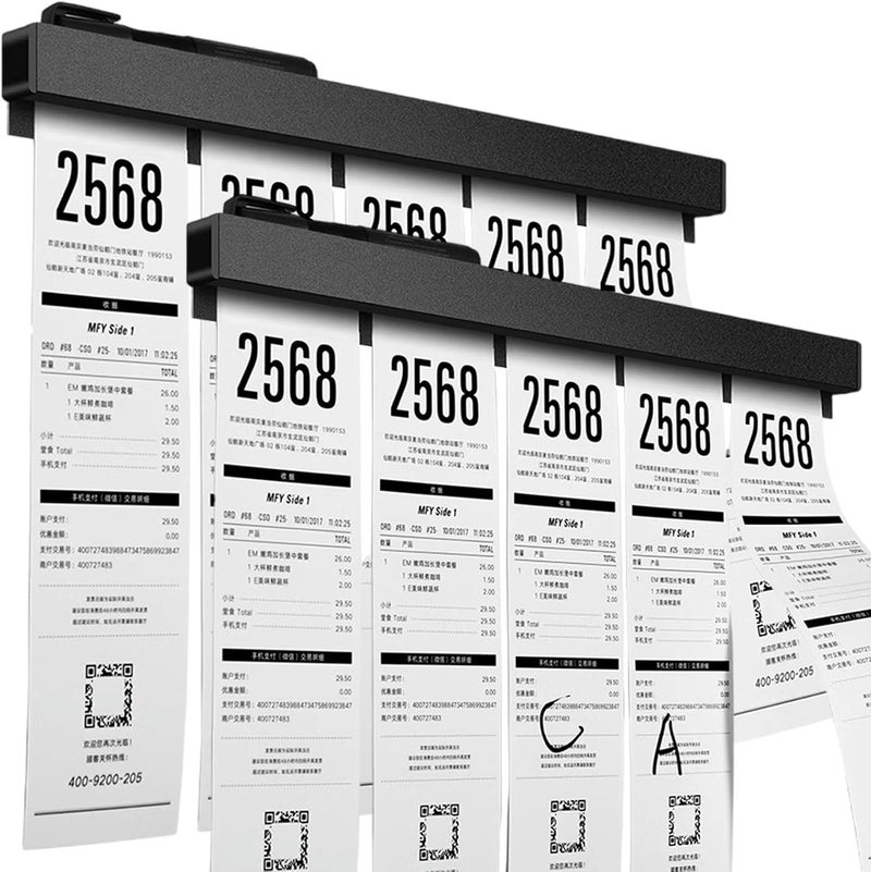 origreen 2 Pieces Ticket Holder Receipt Holder for Restaurant Refrigerator, No Drill Restaurant Ticket Order Holders for Walls Home Kitchen Office Cafes Pubs Bars (Black, 23.6", 2pcs) - Image 1
